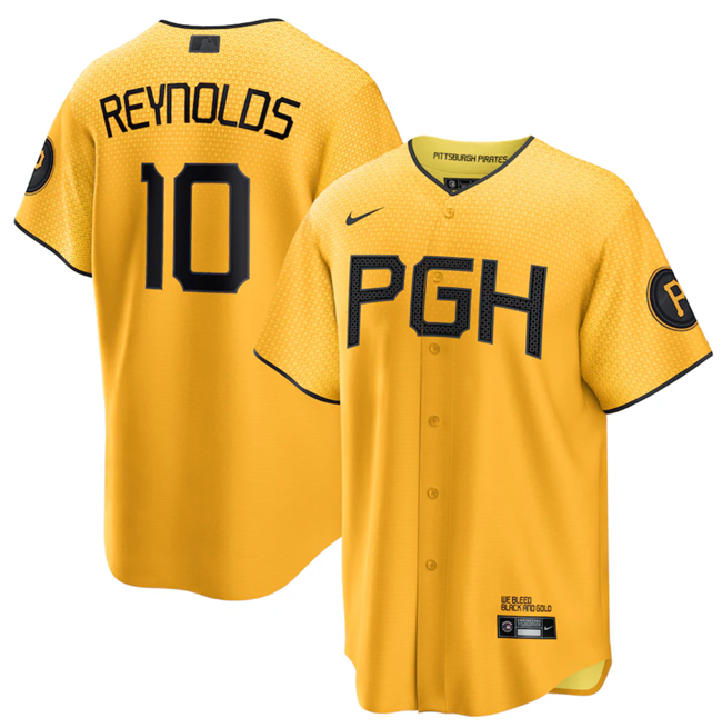 Men's Pittsburgh Pirates #10 Bryan Reynolds Gold 2023 City Connect Stitched Jersey